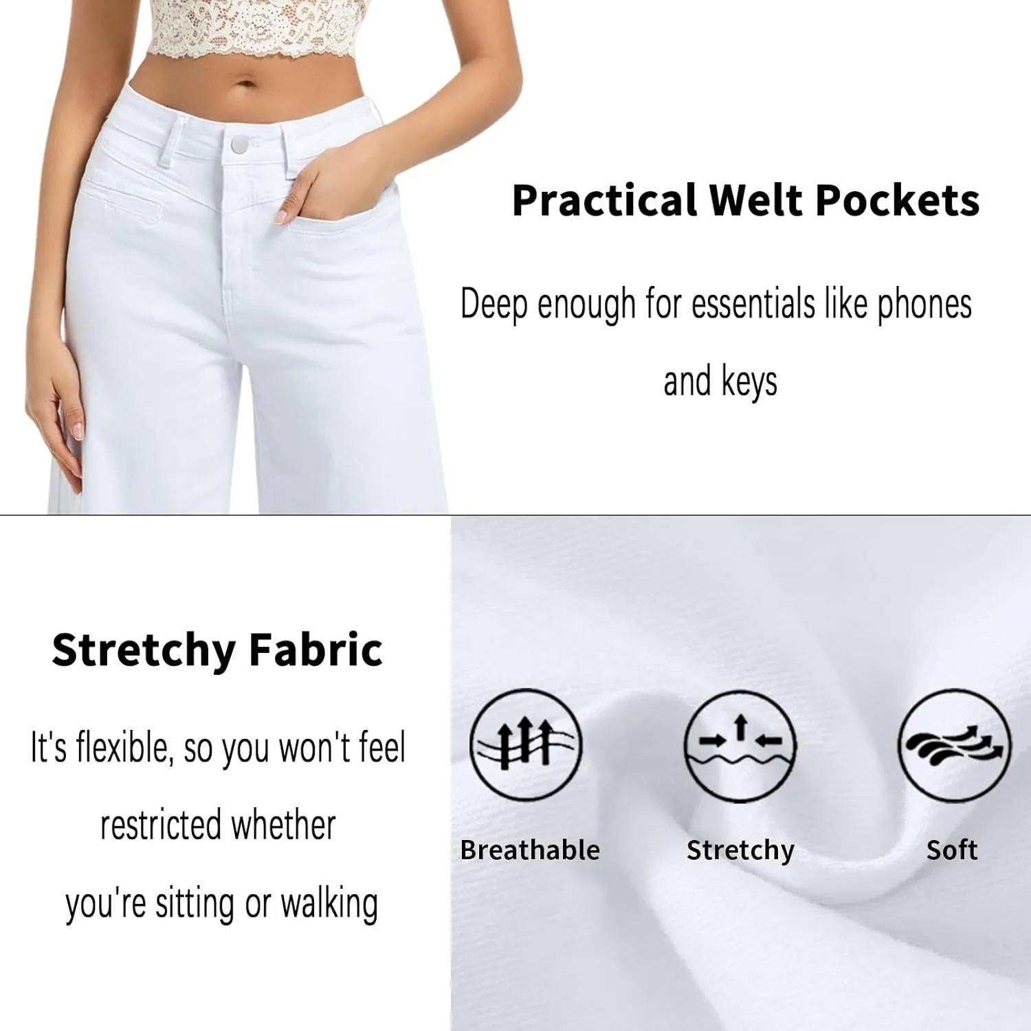 Wide Leg Capri Pants for Women Stretchy High Waisted Frayed Hem Loose Denim Jeans