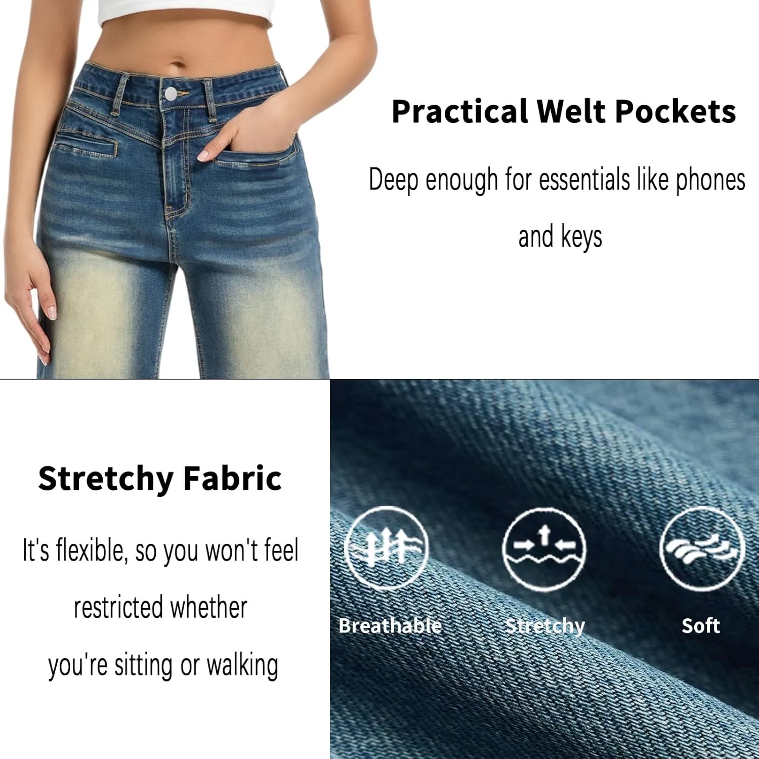 Wide Leg Capri Pants for Women Stretchy High Waisted Frayed Hem Loose Denim Jeans