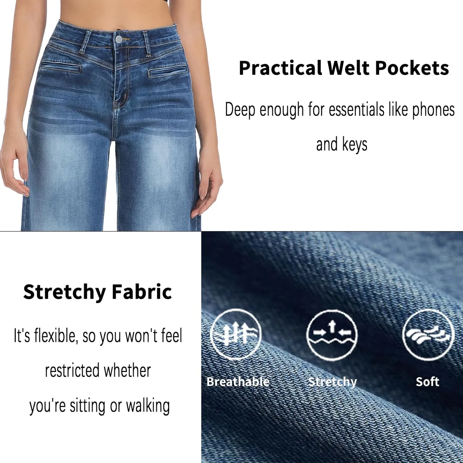 Wide Leg Capri Pants for Women Stretchy High Waisted Frayed Hem Loose Denim Jeans