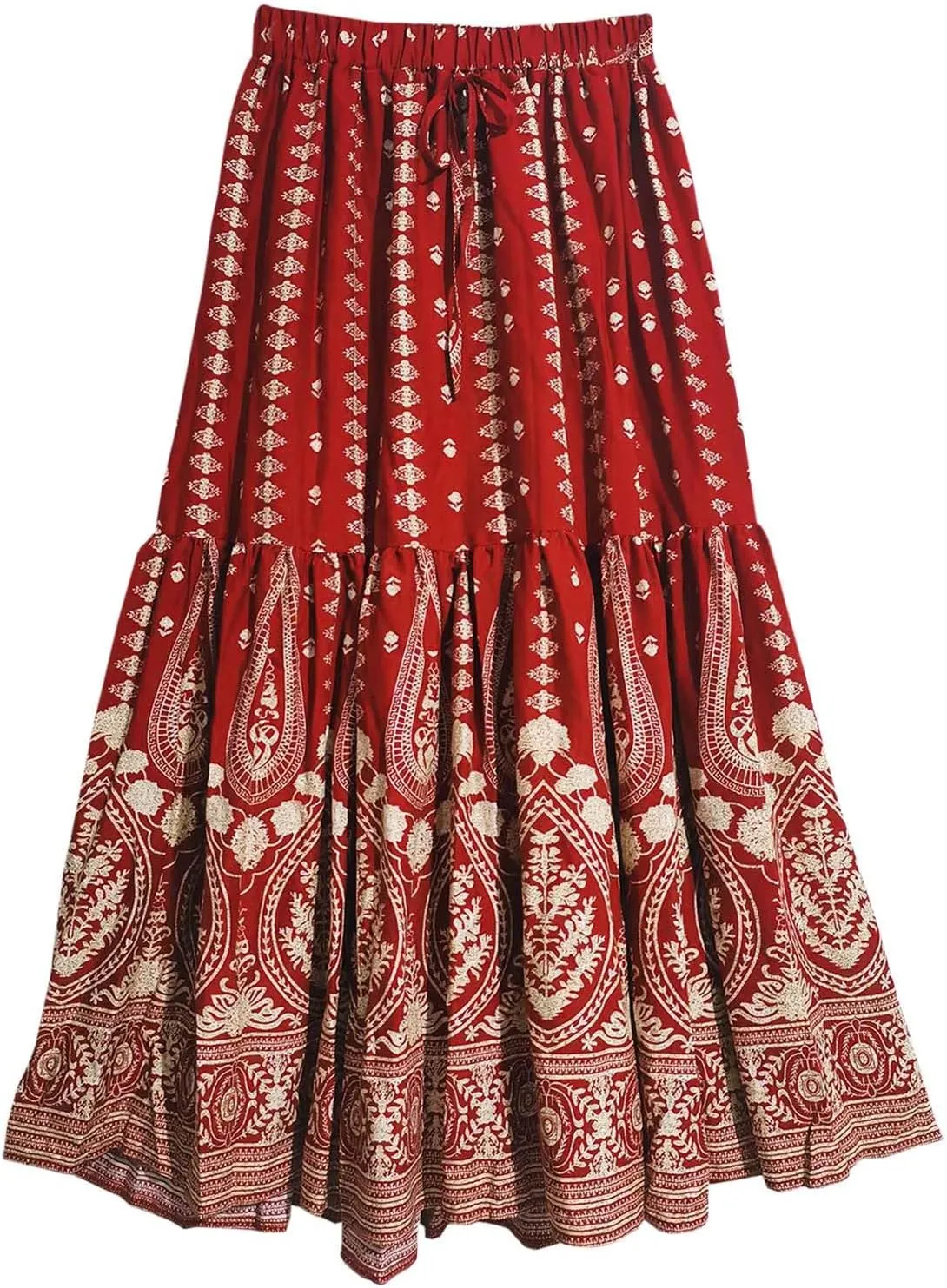 Women Boho Maxi Skirts 2025 Summer Casual Graphic High Waist Flowy A Line Pleated Beach Vacation Midi Dress