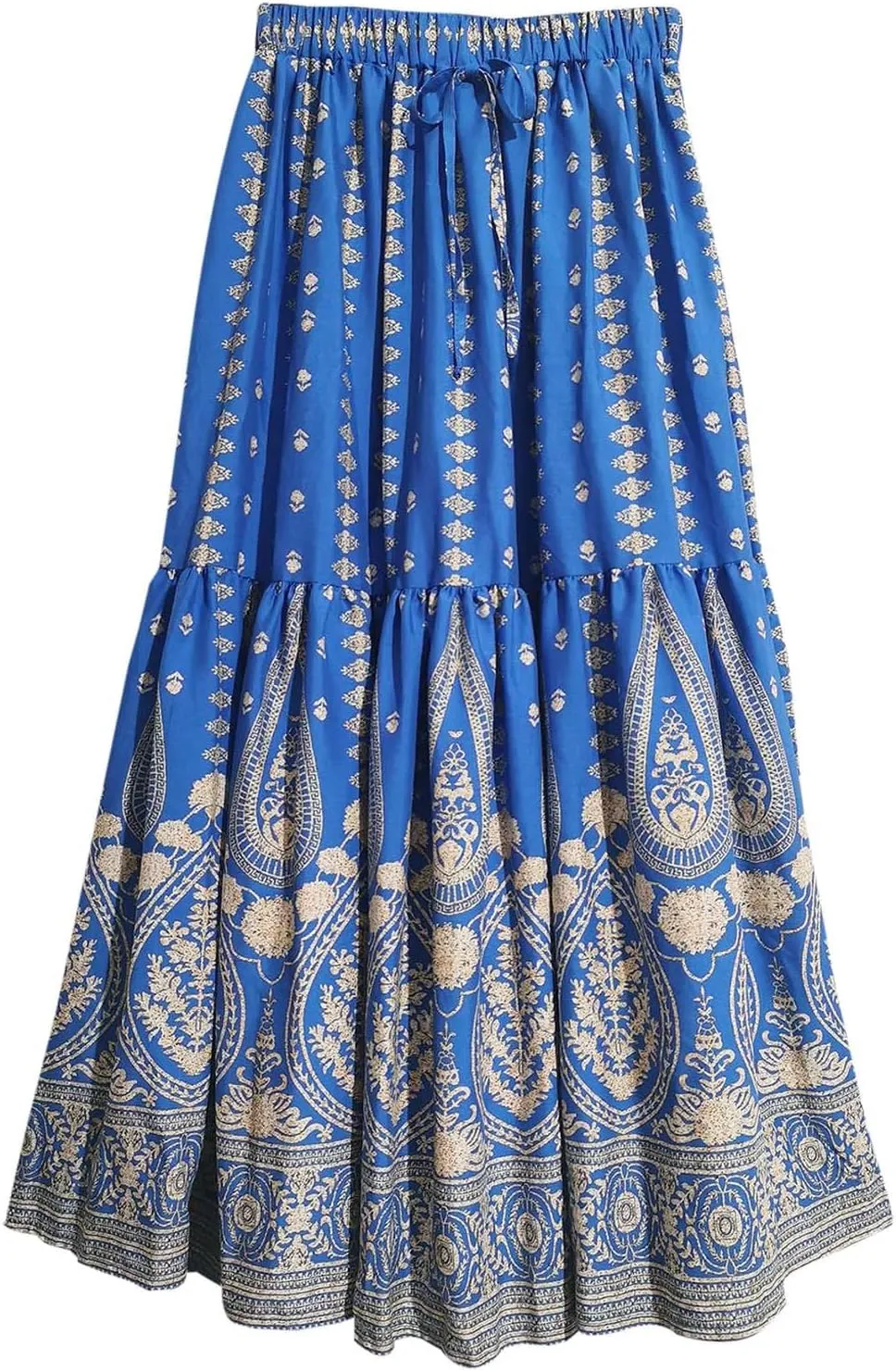 Women Boho Maxi Skirts 2025 Summer Casual Graphic High Waist Flowy A Line Pleated Beach Vacation Midi Dress