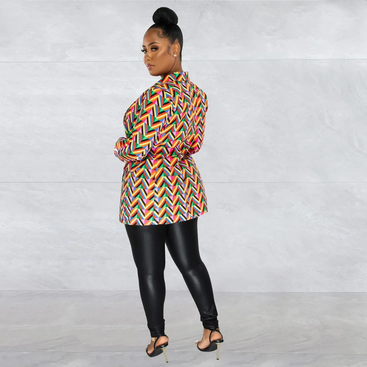 Women Casual Long Sleeve Button Color Block Fahion Fall Laple Open Front Office Work Suits Blazer Jackets Streetwear