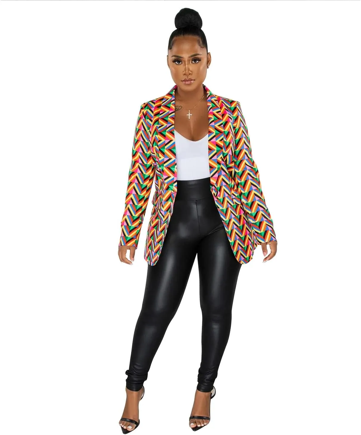 Women Casual Long Sleeve Button Color Block Fahion Fall Laple Open Front Office Work Suits Blazer Jackets Streetwear