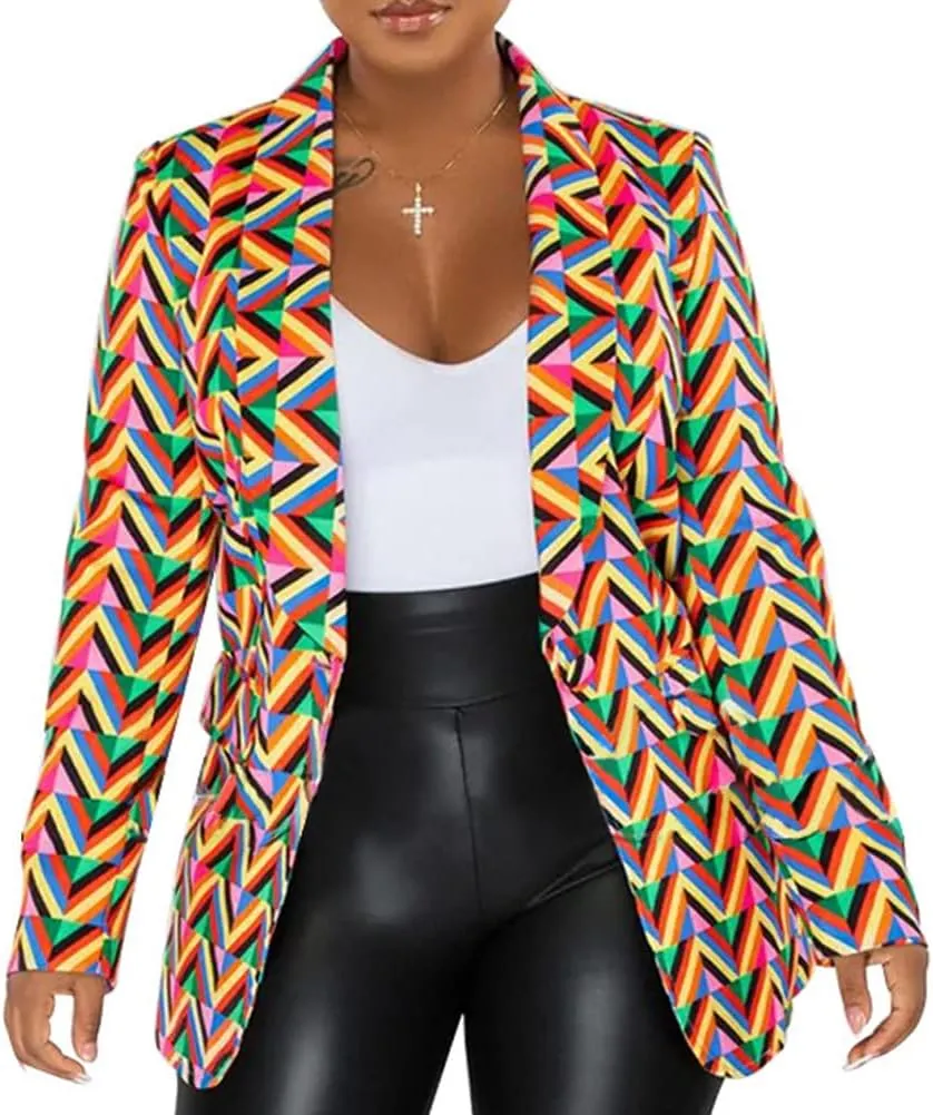Women Casual Long Sleeve Button Color Block Fahion Fall Laple Open Front Office Work Suits Blazer Jackets Streetwear