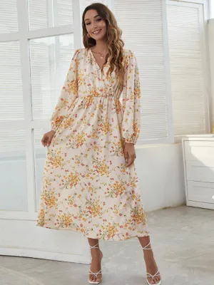 Women Clothing 2023 Spring Summer New V-neck Print Sexy Dress Fashion Elegant Long Sleeve Dresses Casual Holiday Party Dresses