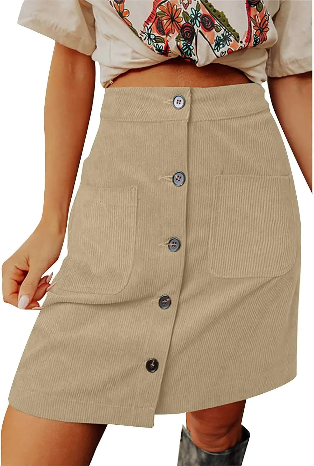 Women Corduroy Skirt Suede Pencil Skirts Office High Waist Button Bodycon Dress Knee Length Summer Elegant Dresses
