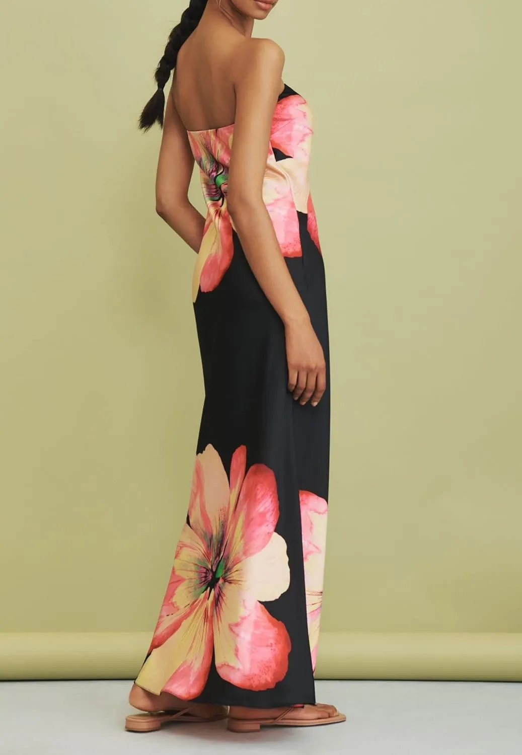 Women Floral Strapless Maxi Dresses Y2K Flower Backless Bodycon Long Tube Top Dress Summer Formal Cocktail Sundress