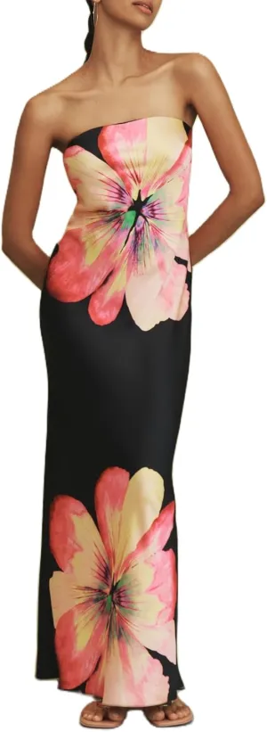 Women Floral Strapless Maxi Dresses Y2K Flower Backless Bodycon Long Tube Top Dress Summer Formal Cocktail Sundress