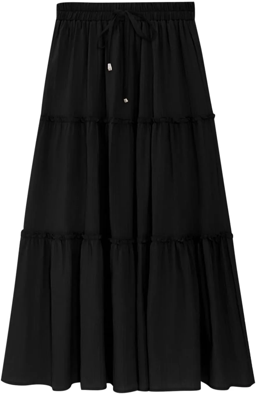 Women High Waist Midi Length Skirts A-Line Pleated Dressy Flowy Long Skirts Casual Ladies Business Skirts with Pockets