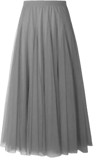 Women Pleated Midi Skirt Ladies Elastic High Waist Beach Tulle Skirts Mesh Skirt Teenage Girls A-Line Skirts