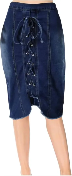 Women Skirts Drawstring Lace Up Summer High-Rise Denim Skirt Trending Patchwork Splicing Western Vintage Skirt