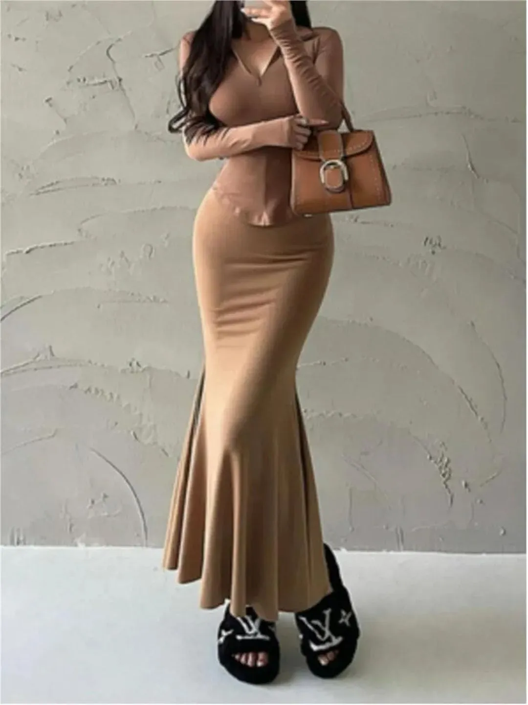 Women Style Elastic Waist Fishtail Skirt Sexy Stretch Tight Package HIPS Maxi Long Mermaid Skirt