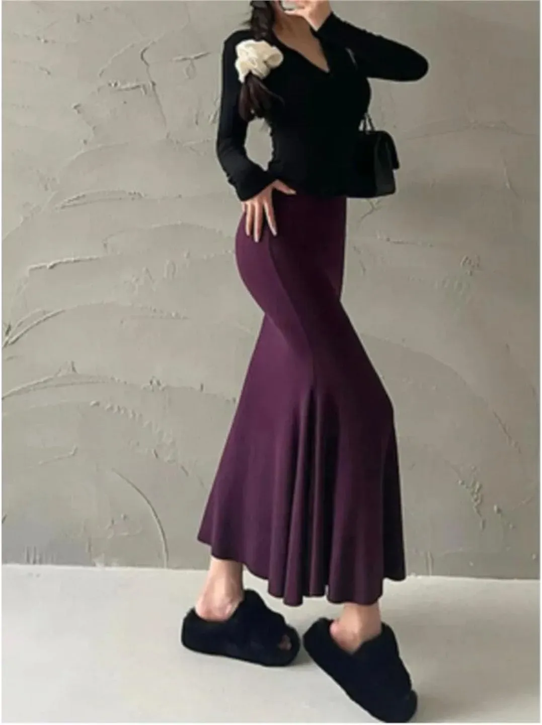 Women Style Elastic Waist Fishtail Skirt Sexy Stretch Tight Package HIPS Maxi Long Mermaid Skirt