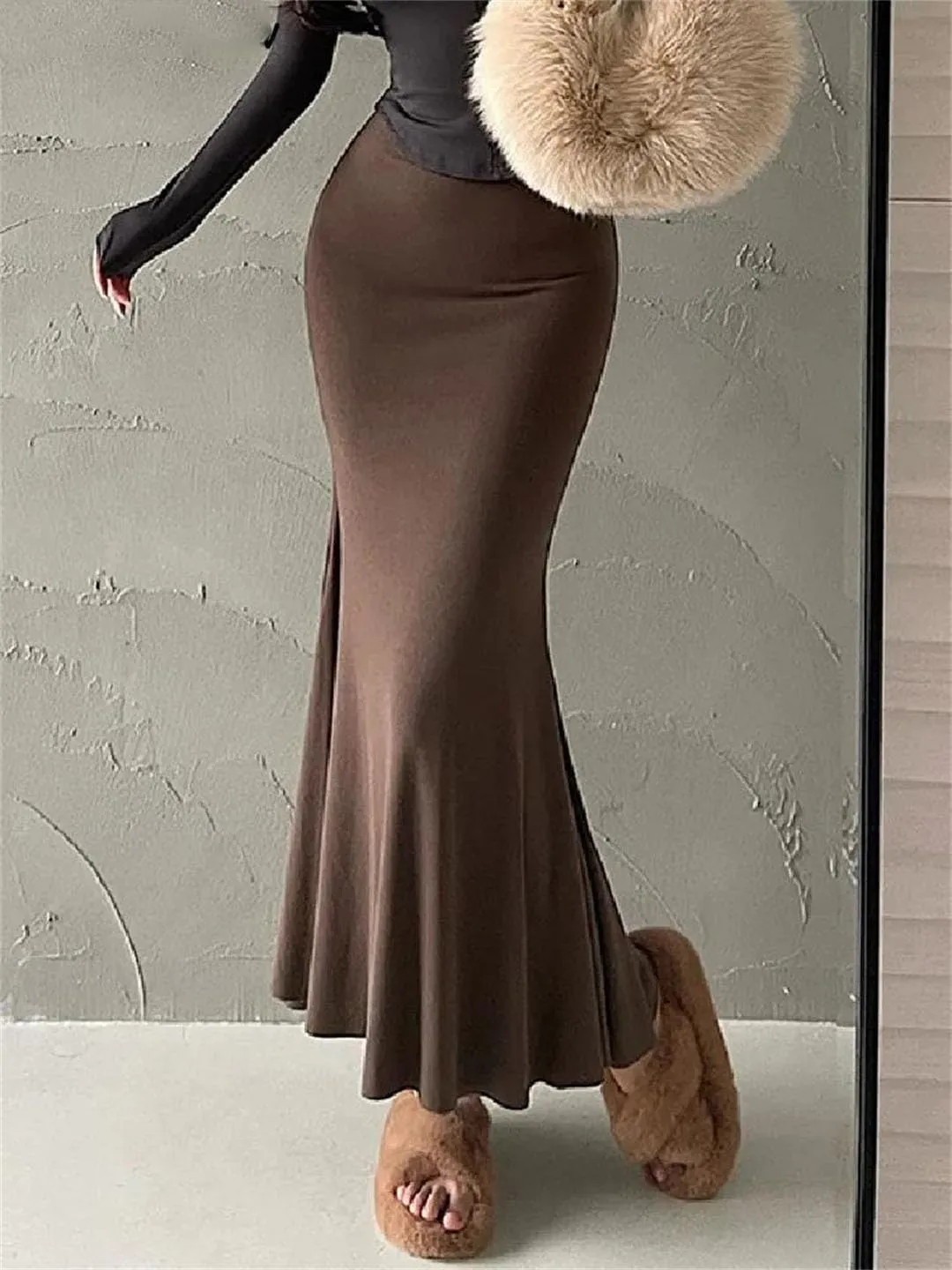 Women Style Elastic Waist Fishtail Skirt Sexy Stretch Tight Package HIPS Maxi Long Mermaid Skirt
