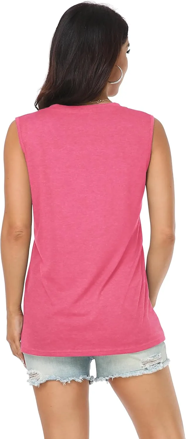 Women Summer Tops Sleeveless Tank Floral Casual Cute Loose Fit Cute T-Shirt Tunic