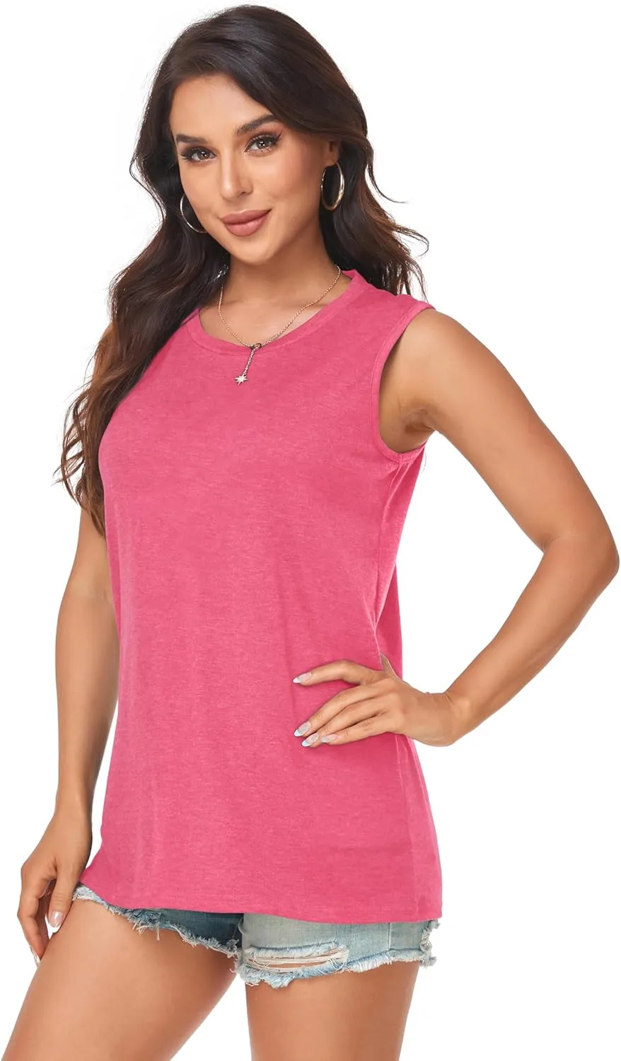 Women Summer Tops Sleeveless Tank Floral Casual Cute Loose Fit Cute T-Shirt Tunic