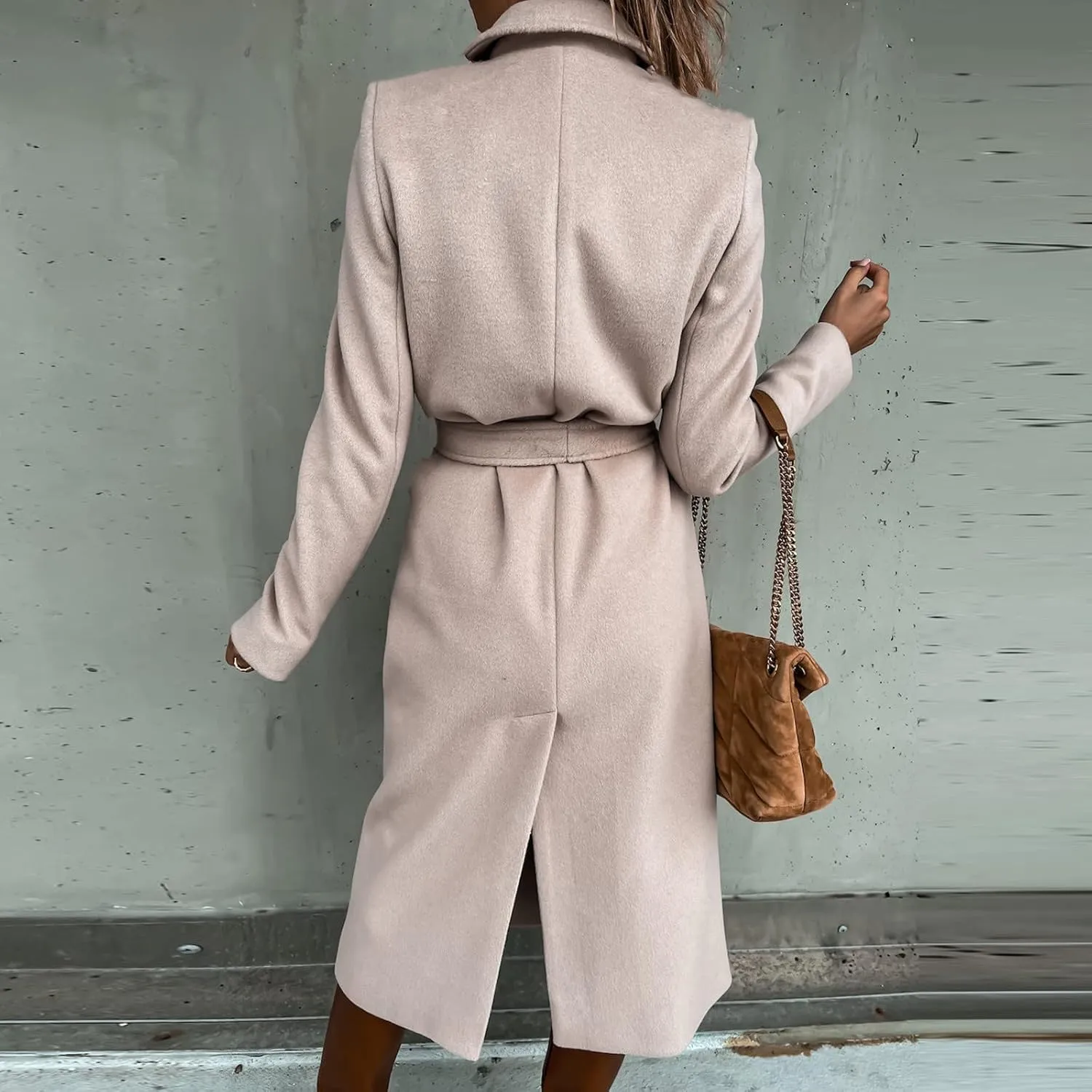 Women Winter Wool Blend Belted Long Pea Coats Notch Lapel Trench Coat Open Front Jacket Cardigan Outwear Overcoat