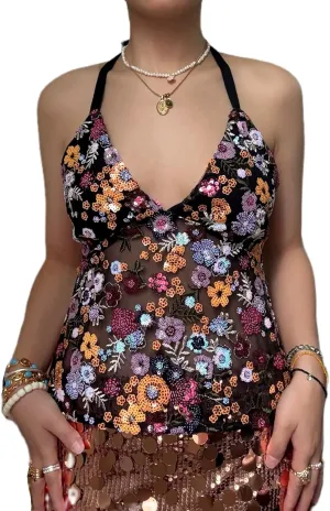 Women Y2k Glitter Sequin Cami Top Spaghetti Strap Backless Sparkle Camisole Sexy V Neck Going Out Tops Clubwear
