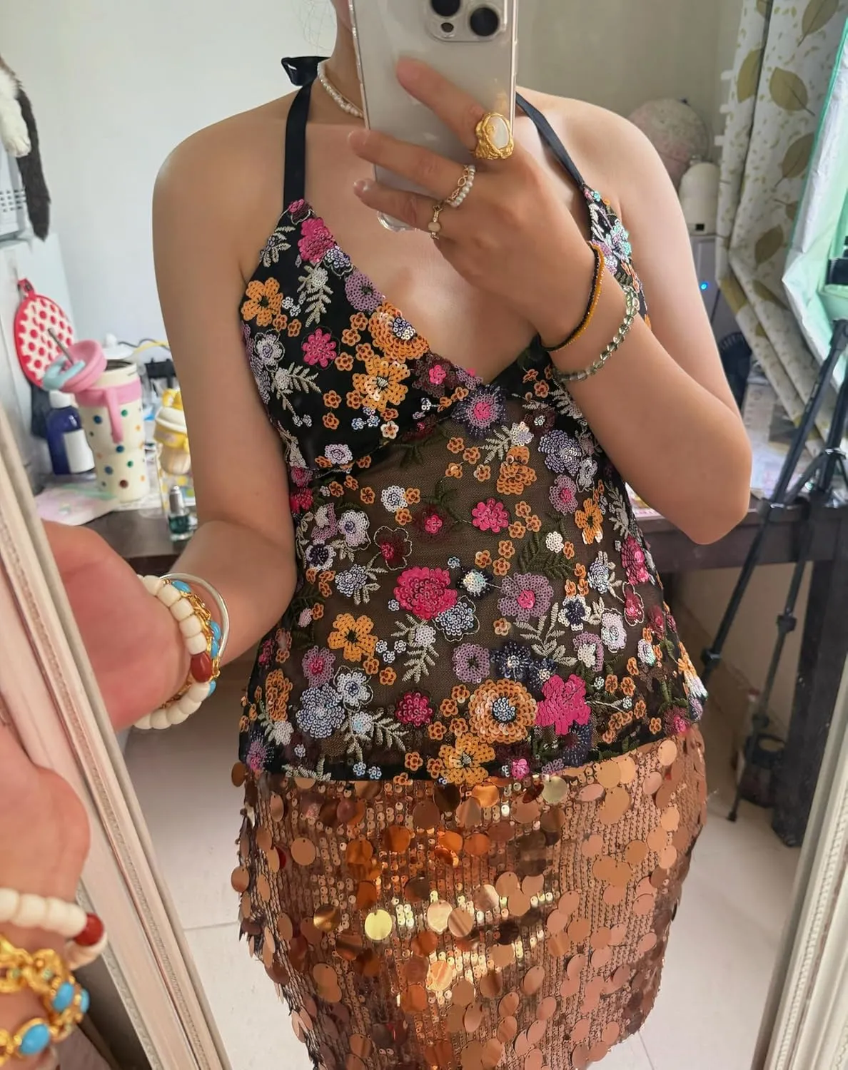 Women Y2k Glitter Sequin Cami Top Spaghetti Strap Backless Sparkle Camisole Sexy V Neck Going Out Tops Clubwear