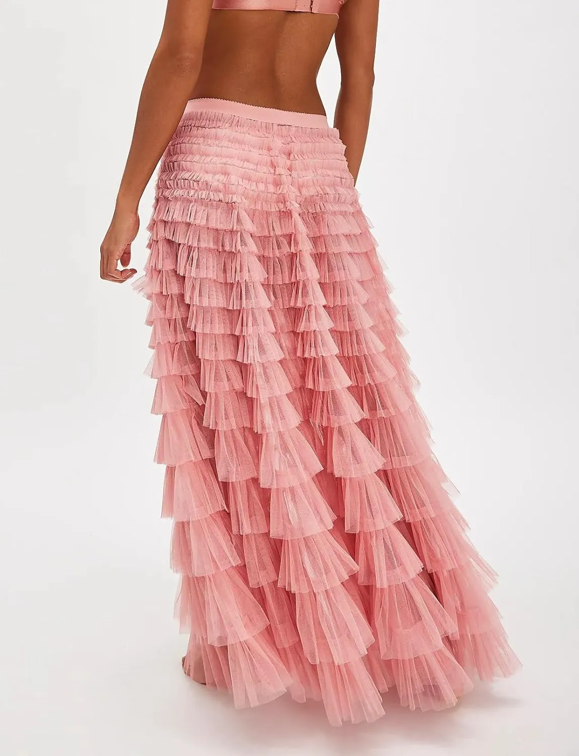 Women Y2k Maxi Slip Skirt Elastic Waist Lace Pleated Ruffle Long Skirts Flowy Tiered Layered Skirts Underskirt
