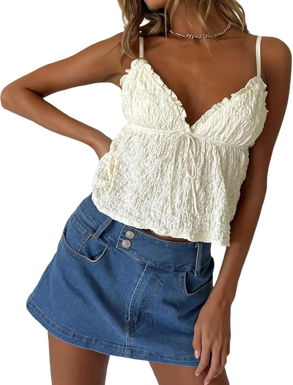 Women Y2K Ruched Camisole Spaghetti Straps V Neck Cami Tops Summer Cute Bow Flowy Tank Tops Streetwear