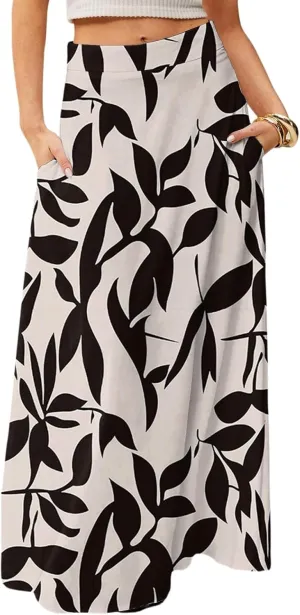 Women's 2025 Bohemian Long Skirts High Waist Flowy A Line Maxi Skirts with Pocket, S-2XL