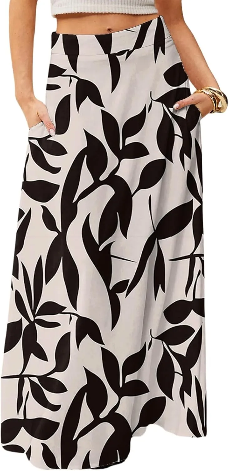 Women's 2025 Bohemian Long Skirts High Waist Flowy A Line Maxi Skirts with Pocket, S-2XL