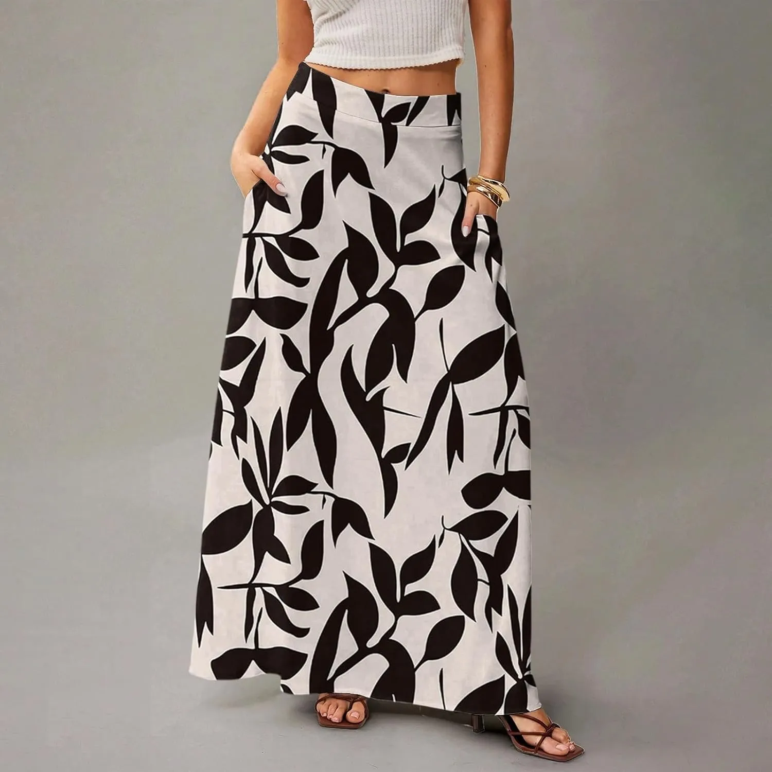 Women's 2025 Bohemian Long Skirts High Waist Flowy A Line Maxi Skirts with Pocket, S-2XL