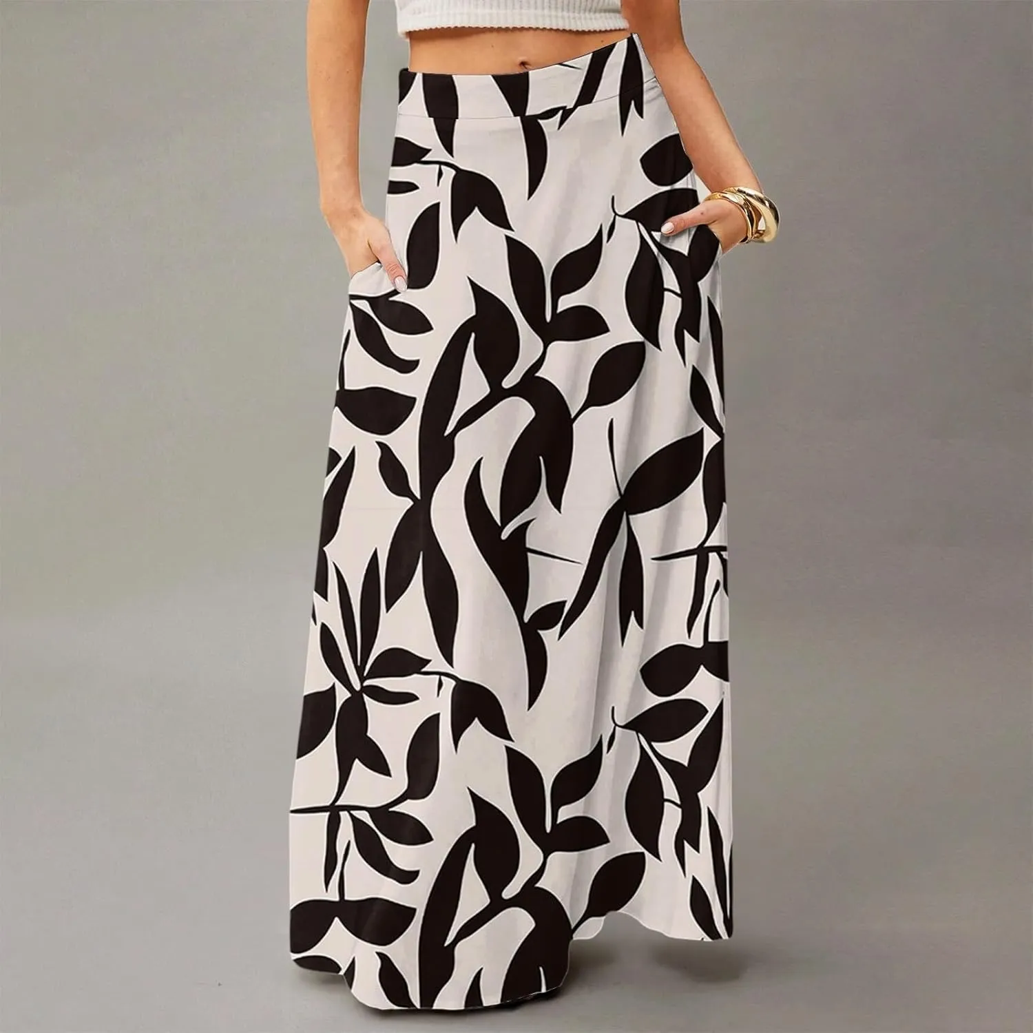Women's 2025 Bohemian Long Skirts High Waist Flowy A Line Maxi Skirts with Pocket, S-2XL