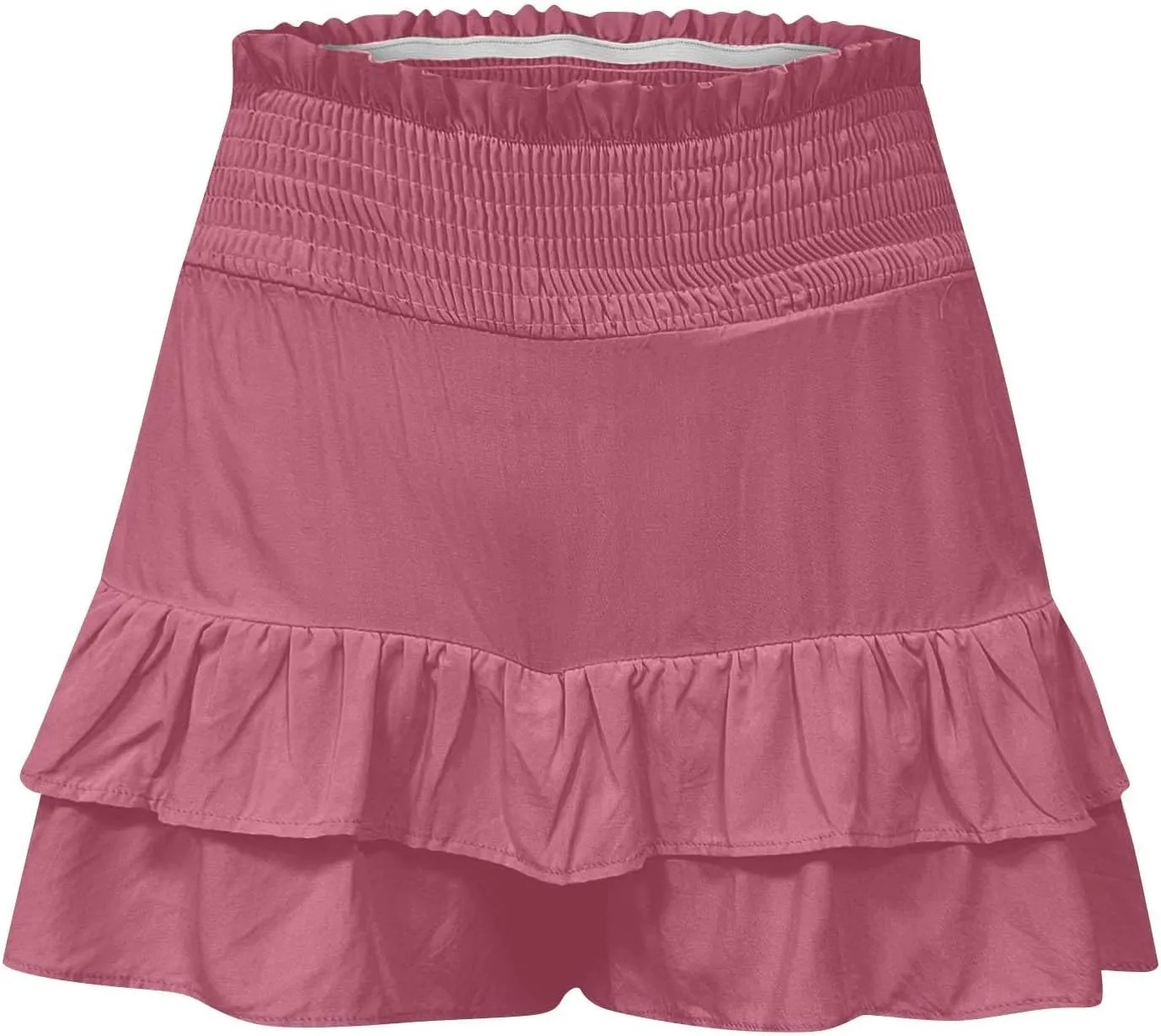 Women's 2025 Bohemian Stretch Waist Solid Pleated Flared Ruffle Mini Skater Skirt, S-2XL
