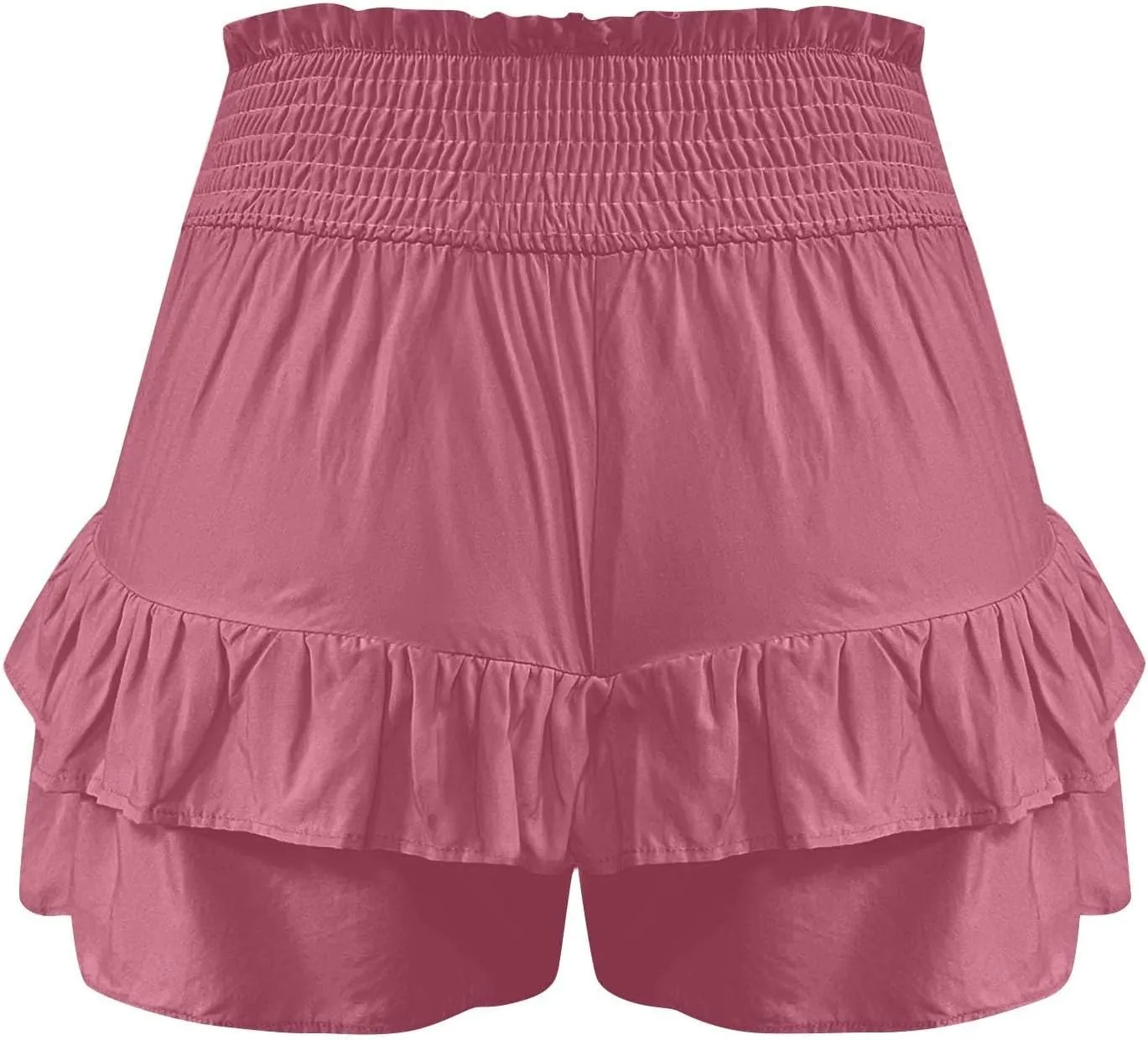 Women's 2025 Bohemian Stretch Waist Solid Pleated Flared Ruffle Mini Skater Skirt, S-2XL