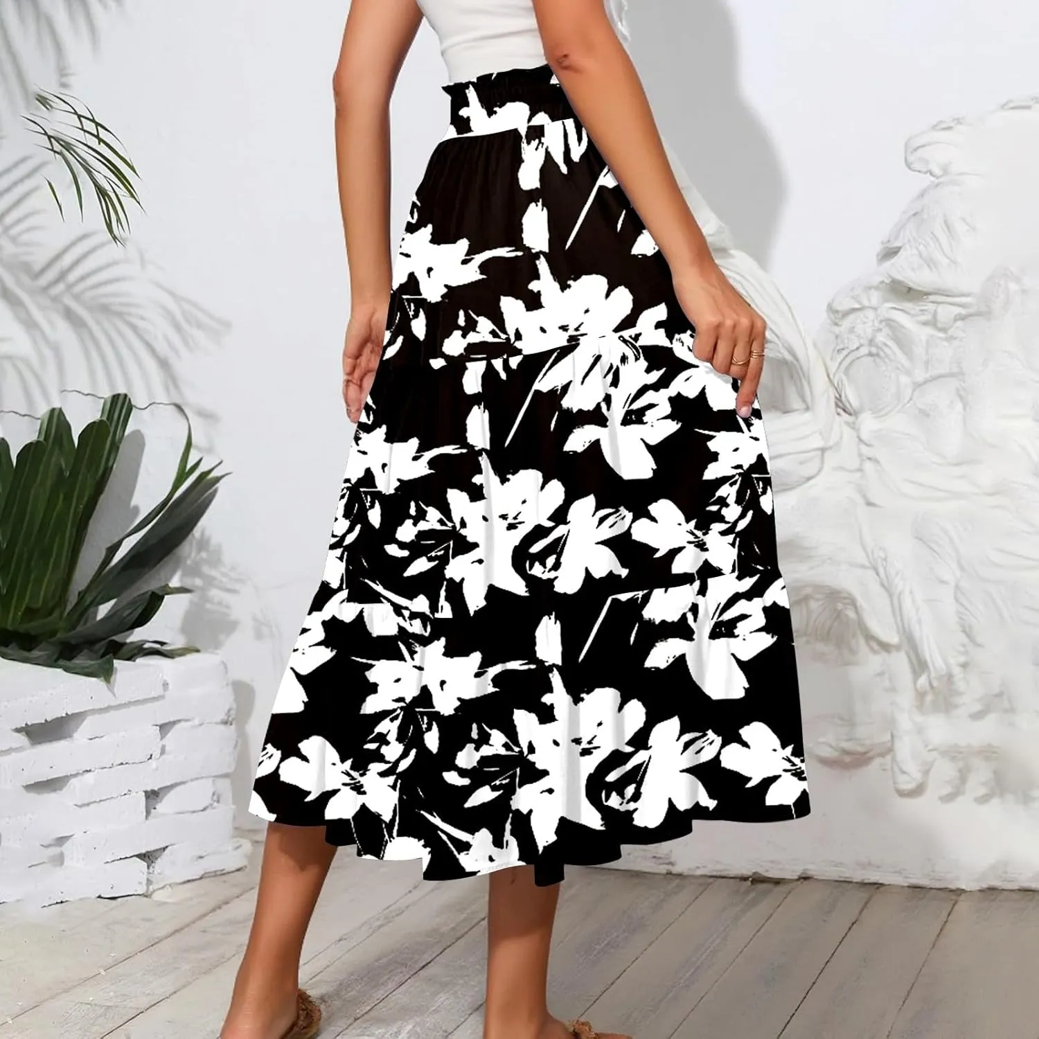 Women's 2025 Bohemian Summer Skirts High Waist Pleated A Line Flowy Midi Skirts with Pocket, S-2XL