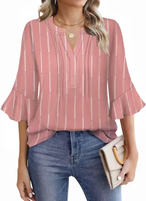 Womens 3/4 Sleeve Tops Shirts for Women Spring Fashion Clothes Trendy Summer Blouses S-XXL
