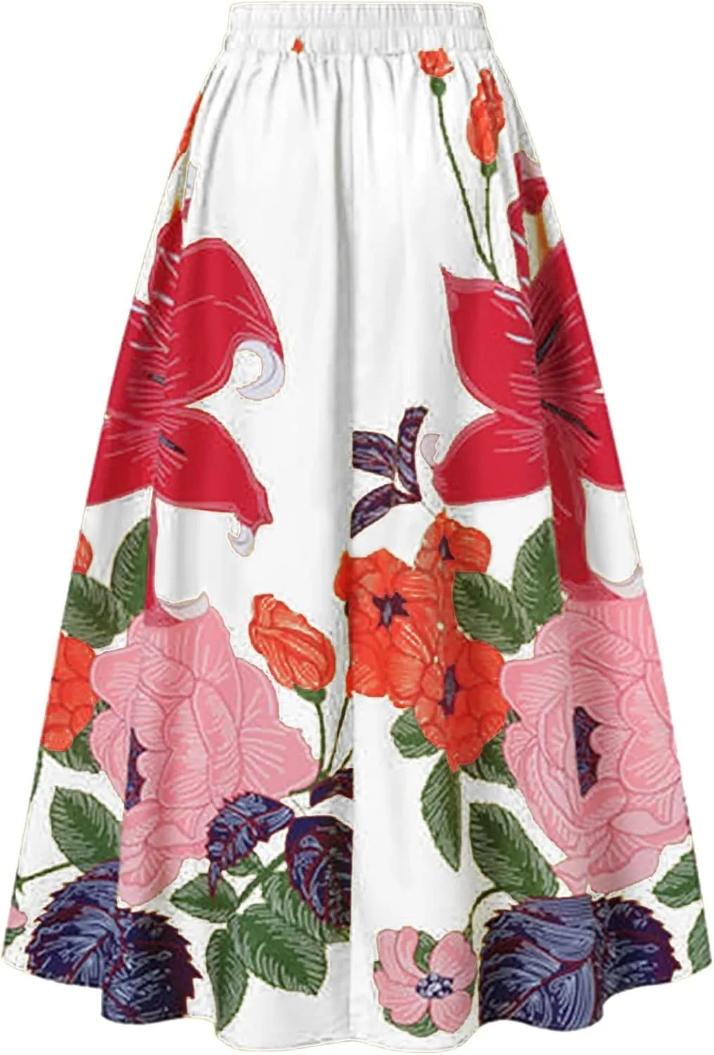 Women's Boho Skirt Summer Casual Loose Trendy Elastic High Waist Floral Print Bohemian Sun Beach Maxi Skirts 2025