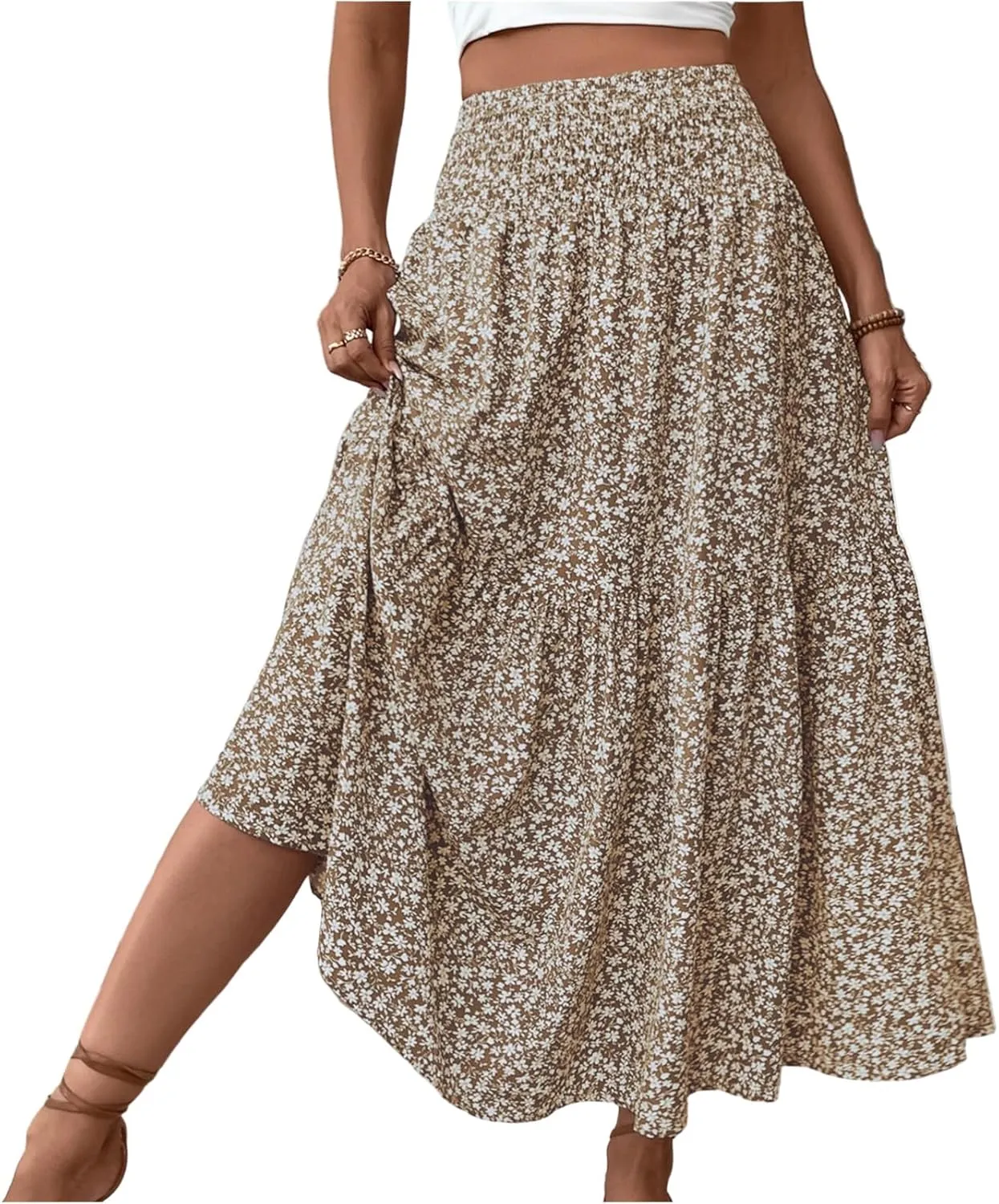 Women's Boho Skirts Summer Casual Loose Trendy Elastic Waist Floral Printed Bohemian Flowy A-Line Skirt 2025, S-XL