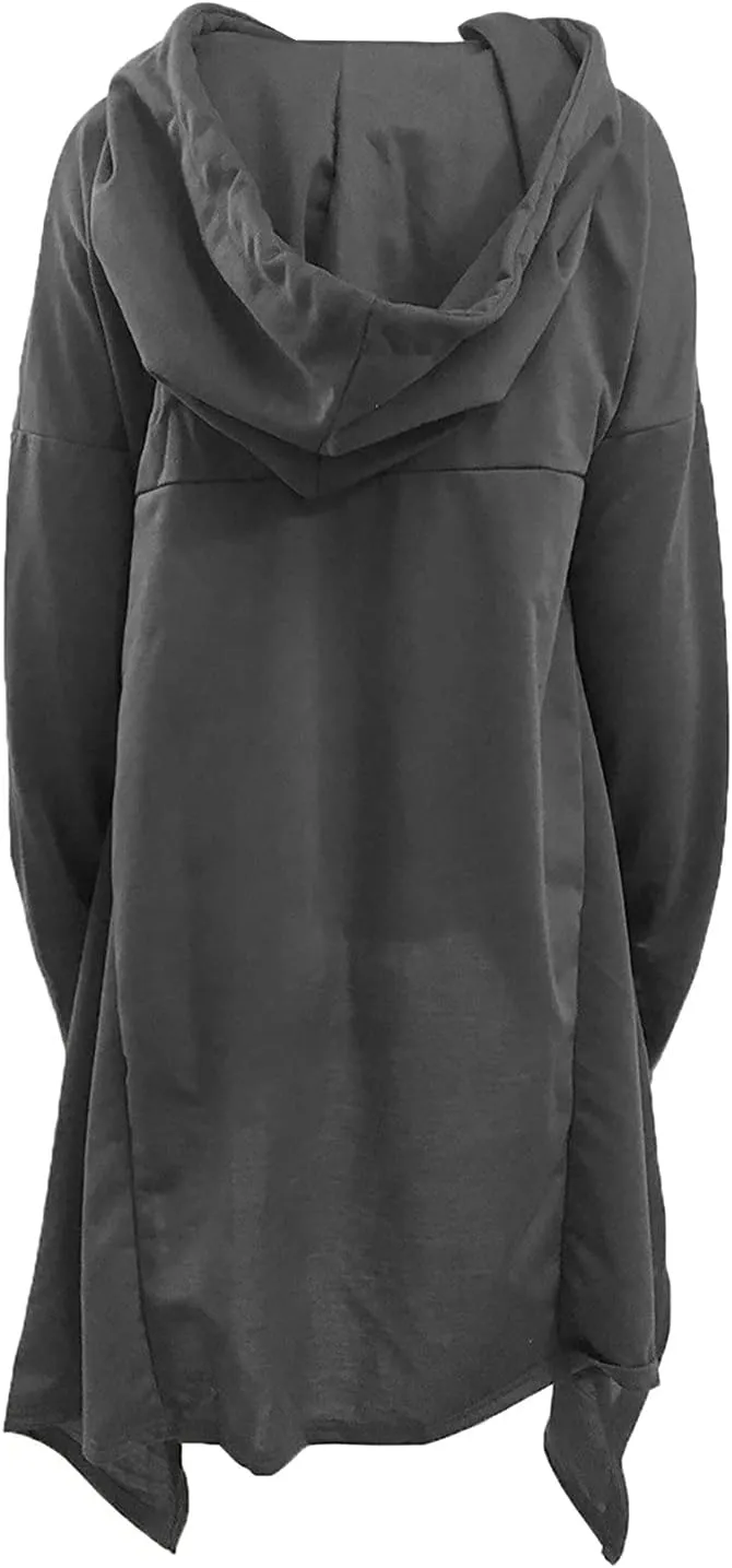 Women's Casual Hoodies Long Sleeve Sweatshirts with Hood Pocket Fall Sweater Tops High Low Halloween Cloak Goth Clothes