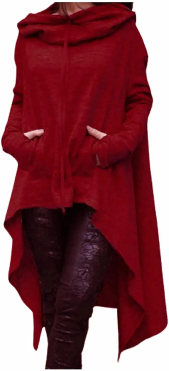 Women's Casual Hoodies Long Sleeve Sweatshirts with Hood Pocket Fall Sweater Tops High Low Halloween Cloak Goth Clothes