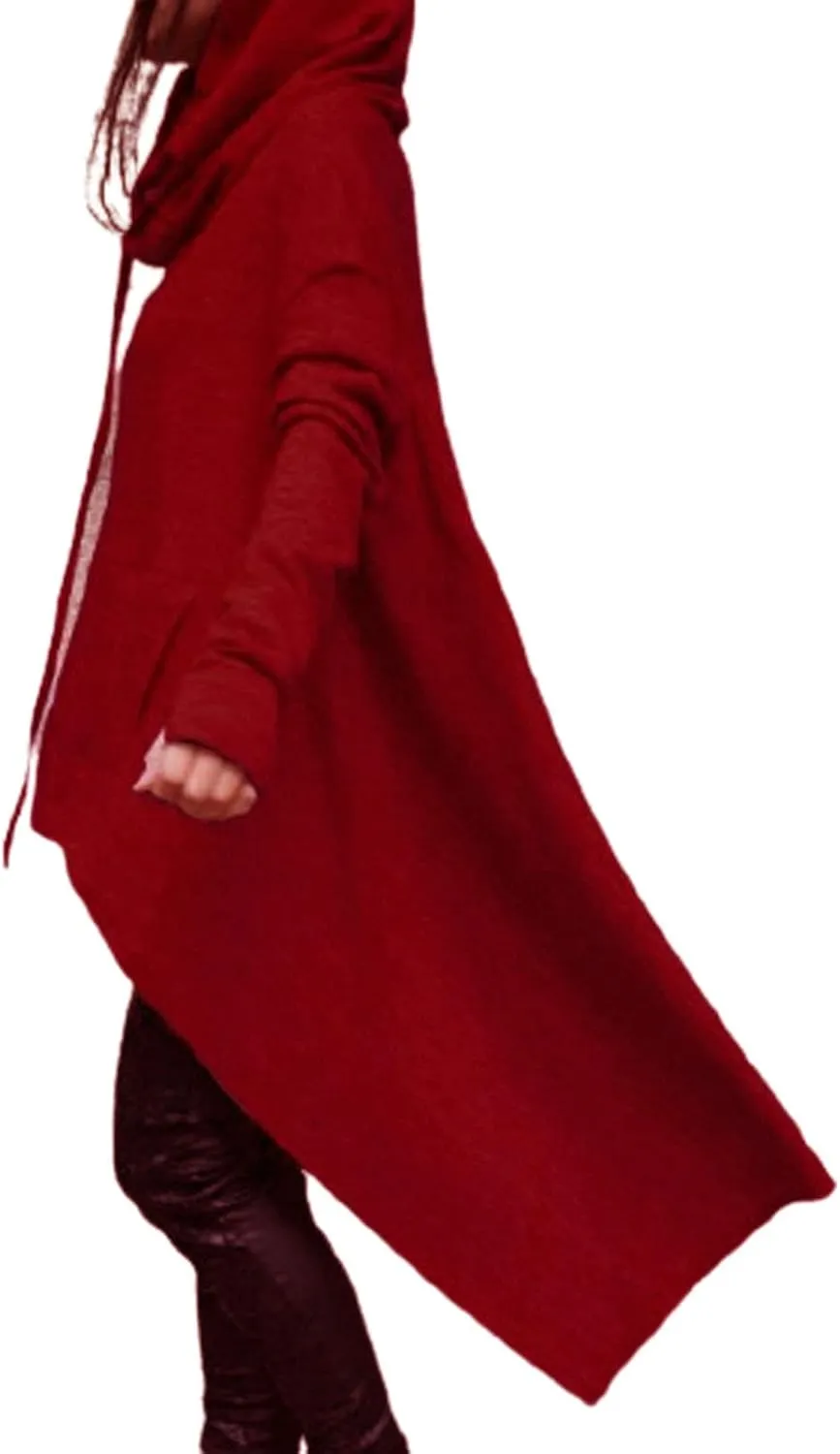 Women's Casual Hoodies Long Sleeve Sweatshirts with Hood Pocket Fall Sweater Tops High Low Halloween Cloak Goth Clothes