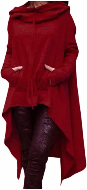 Women's Casual Hoodies Long Sleeve Sweatshirts with Hood Pocket Fall Sweater Tops High Low Halloween Cloak Goth Clothes