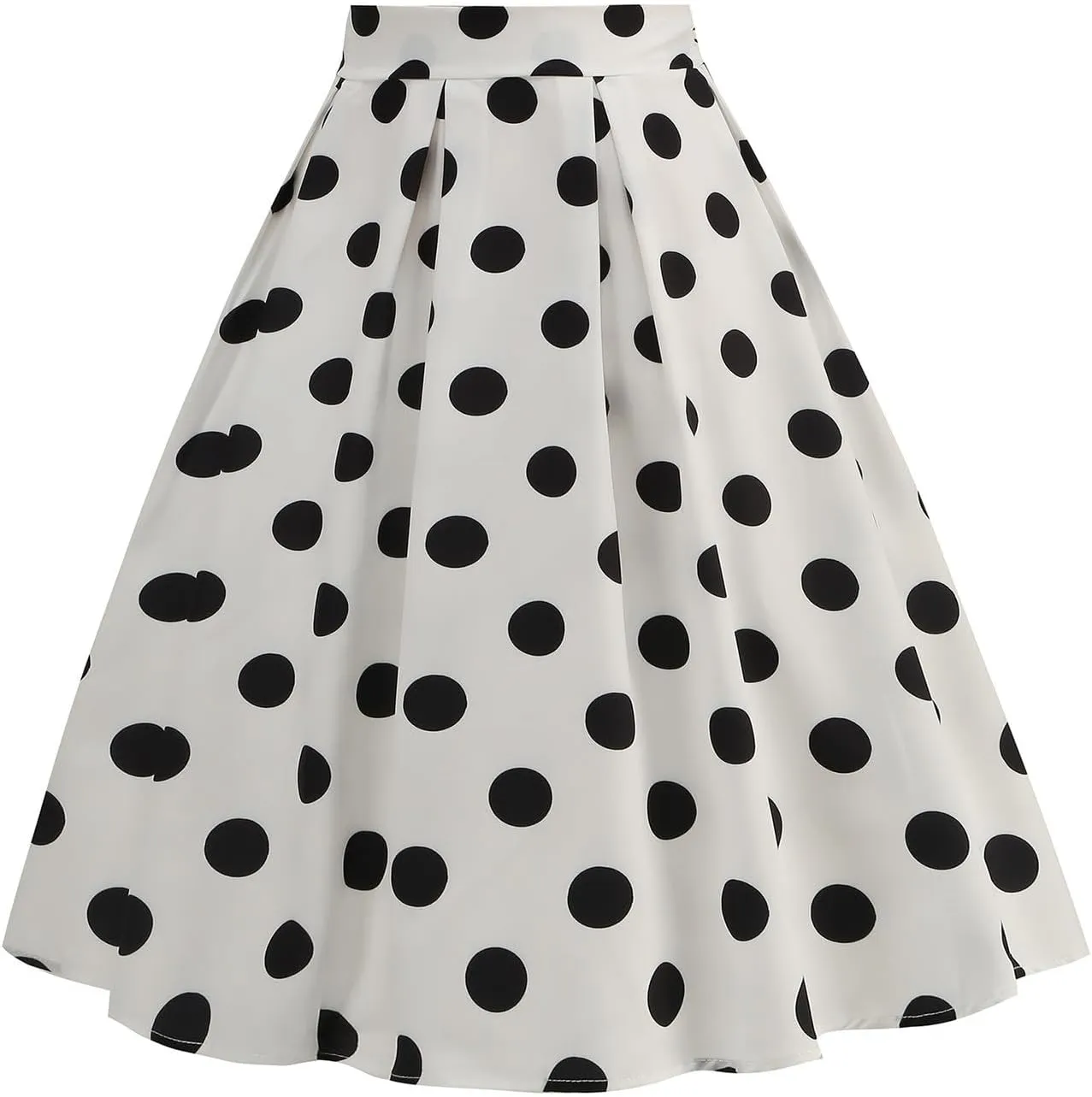 Women's Casual Midi Skater Skirt Polka Dot Print Pleated Flowy Tunic Skirts Cocktail Rockabilly Cute Prom Skirts
