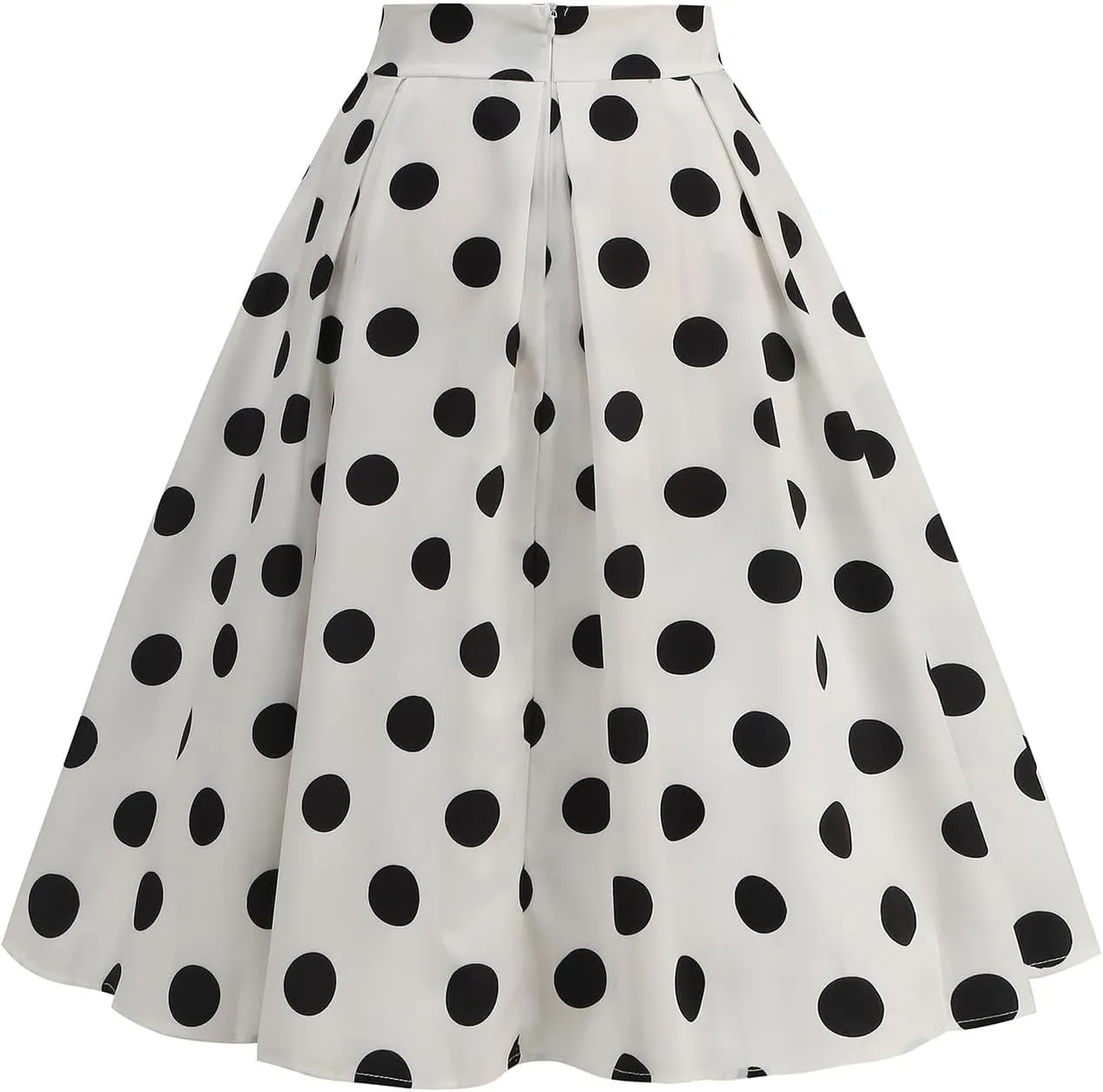 Women's Casual Midi Skater Skirt Polka Dot Print Pleated Flowy Tunic Skirts Cocktail Rockabilly Cute Prom Skirts