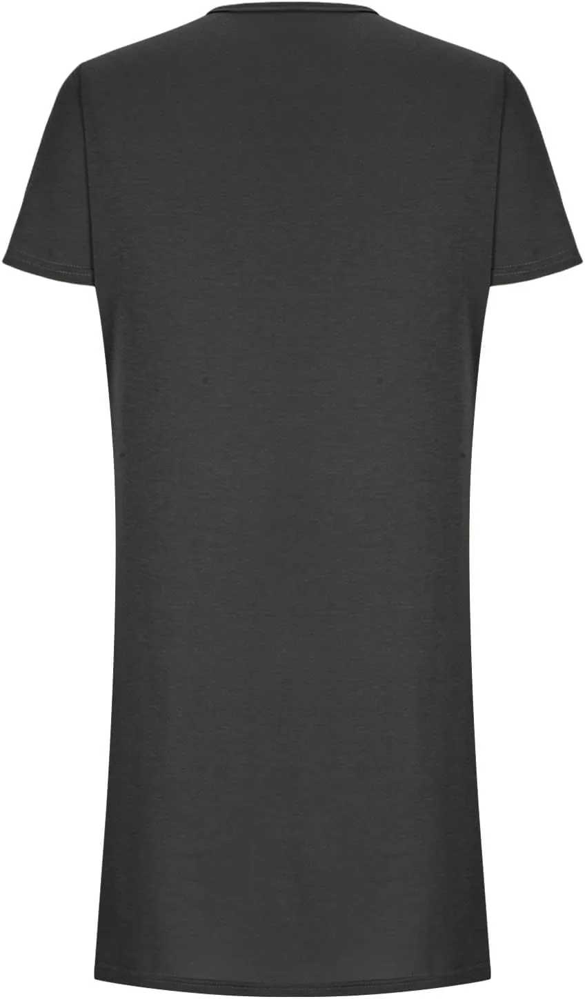 Womens Crewneck Summer Casual Sundress Simple Solid Color T Shirt Dress Comfy Loose Fit Beach Dress with Pockets