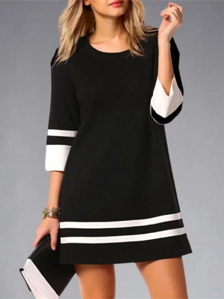 Women's Elegant Loose Dresses Spring Summer 2023 Fashion Plaid Patchwork Dresses Slim Dress Fancy Women's Dress 	Woman Clothing