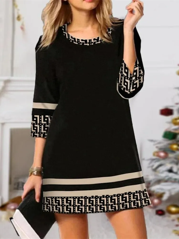 Women's Elegant Loose Dresses Spring Summer 2023 Fashion Plaid Patchwork Dresses Slim Dress Fancy Women's Dress 	Woman Clothing