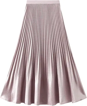 Women's Elegant Pleated Skirt A-Line Midi Long Skirts Dressy Slim Fit Casual Skirt 2025 Fashion