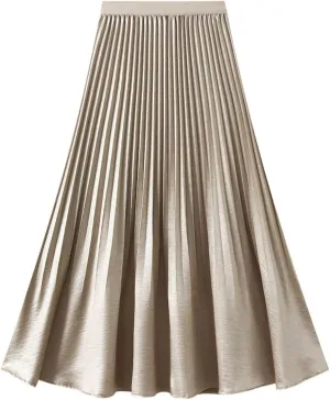 Women's Elegant Pleated Skirt A-Line Midi Long Skirts Dressy Slim Fit Casual Skirt 2025 Fashion