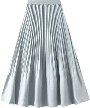 Women's Elegant Pleated Skirt A-Line Midi Long Skirts Dressy Slim Fit Casual Skirt 2025 Fashion
