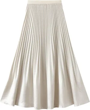 Women's Elegant Pleated Skirt A-Line Midi Long Skirts Dressy Slim Fit Casual Skirt 2025 Fashion