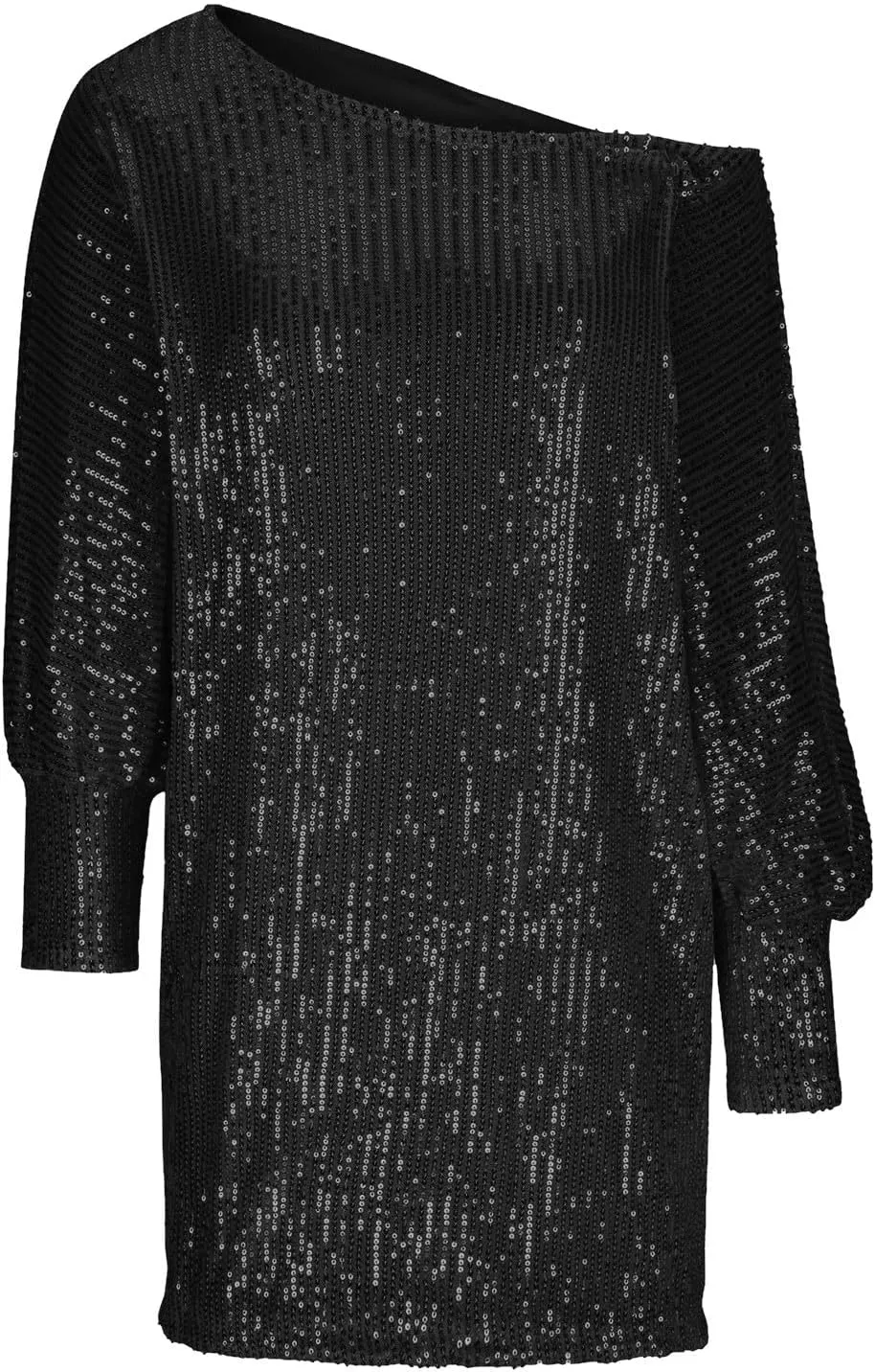 Women's Elegant Sexy One Shoulder Long Sleeve Midi Dress Solid Color Sequins Prom Party Cocktail Dresses, S-3XL