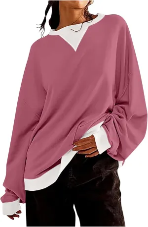 Women's Fall Fashion Sweatshirt 2024 Casual Round Neck Long Sleeve Tops Comfy Loose Fitting Pullover Tops